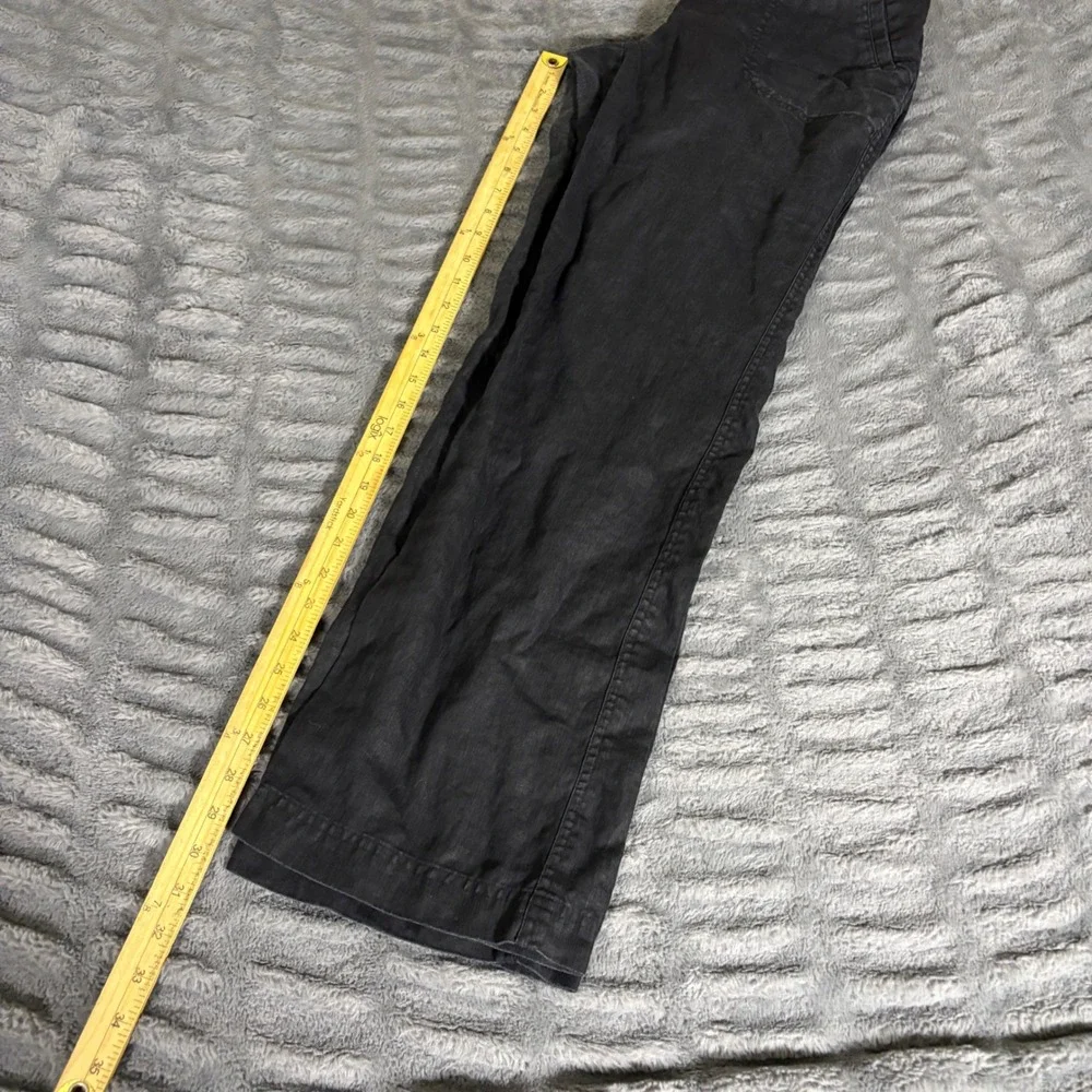 Chicos 0 Black 100% Linen Wide Leg Pants Mid Rise Elastic Back Casual AQ669